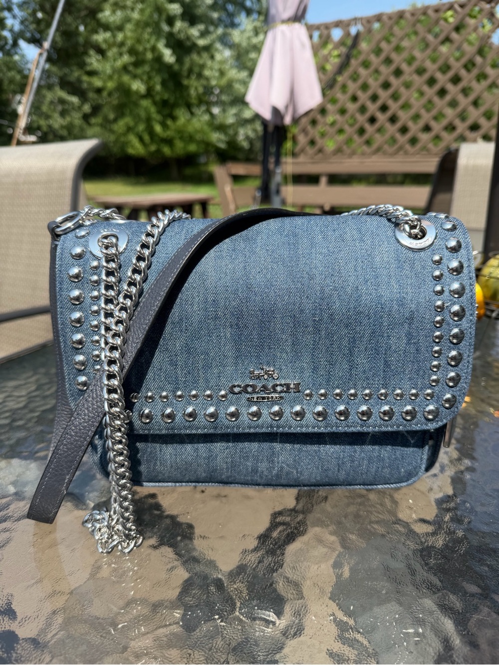 Coach Klare Denim Crossbody with rivets CM022